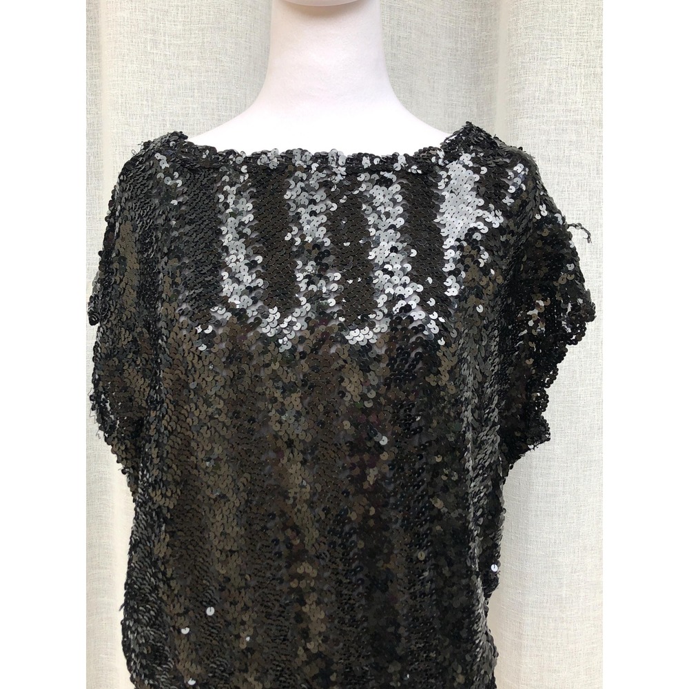 Creations Iii Black Sequin Embellished Sleeveless Party Top View 2